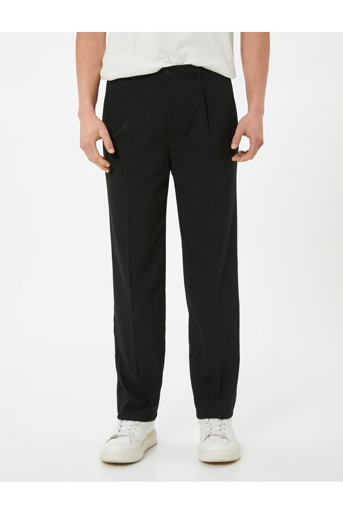 Koton-Pleated Chino Fabric - Trousers with Buttons and Pocket Detail 3