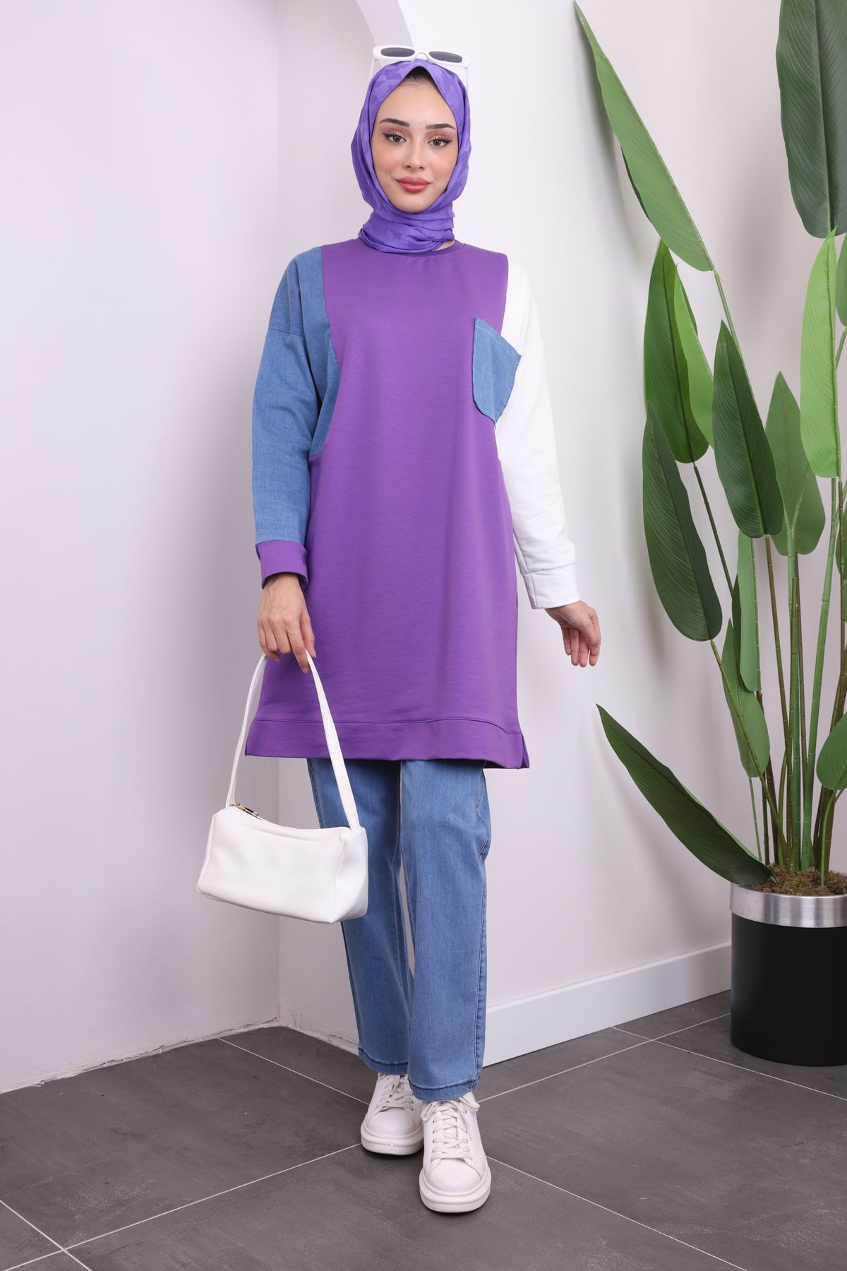 İmajButik-Purple Jeans Detailed Garnished Trousers Suit 1