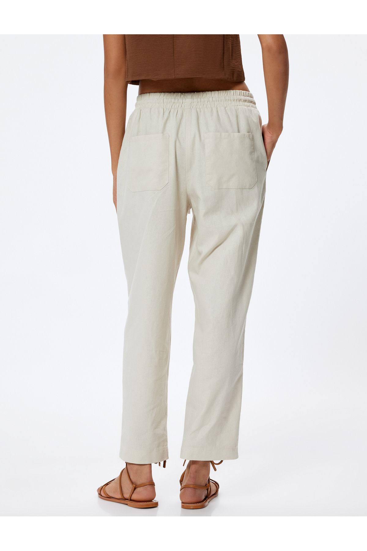 Koton-High Waist Pocket Linen Trousers - Carrot Cut 4