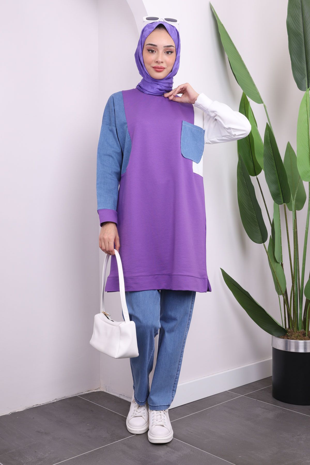 İmajButik-Purple Jeans Detailed Garnished Trousers Suit 3