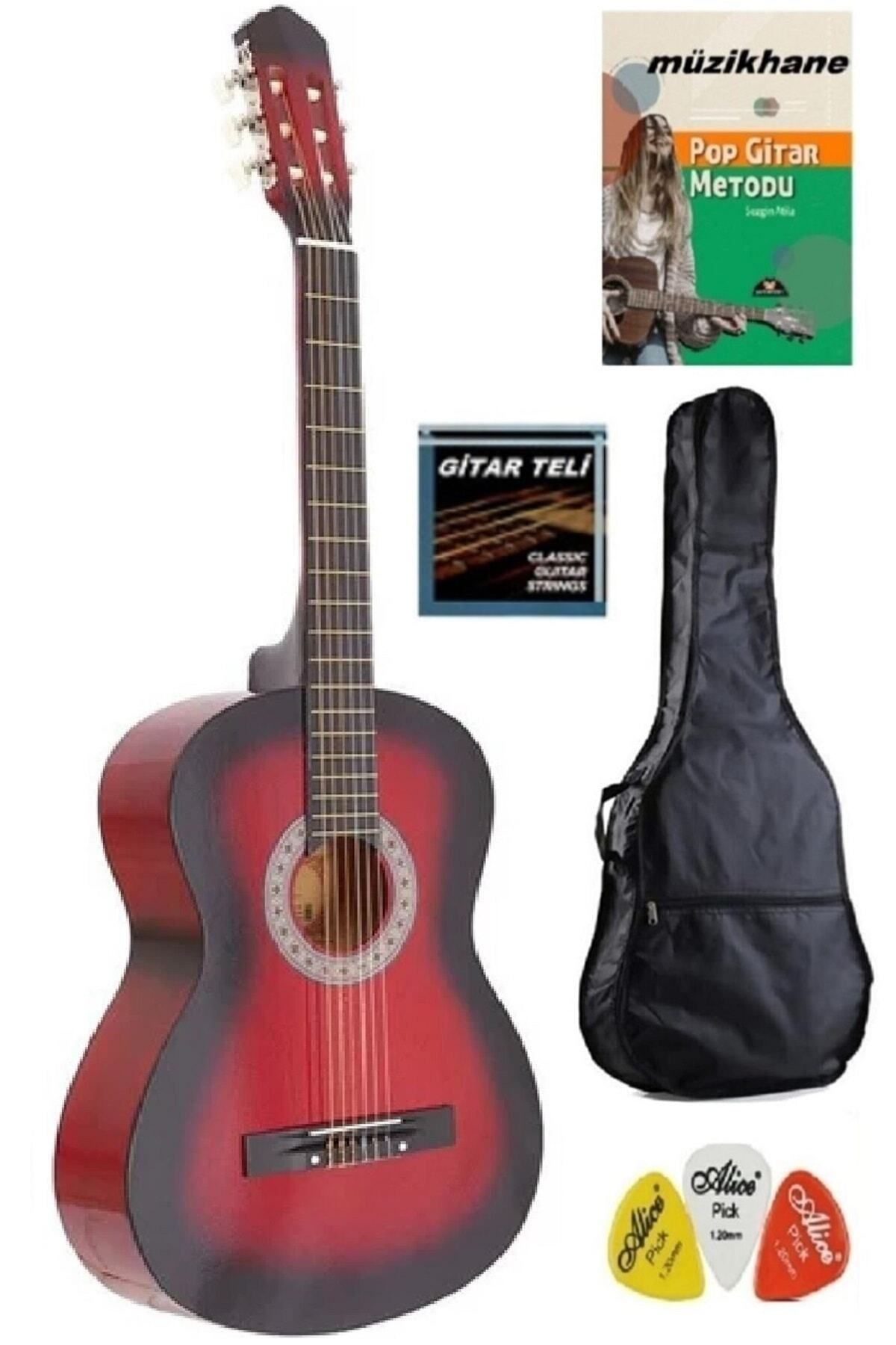 müzikhane 4/4 Tamboy Kırmızı Klasik Gitar ,Kılıf,Metot,1 Takım Yedek Tel, Pena -RD