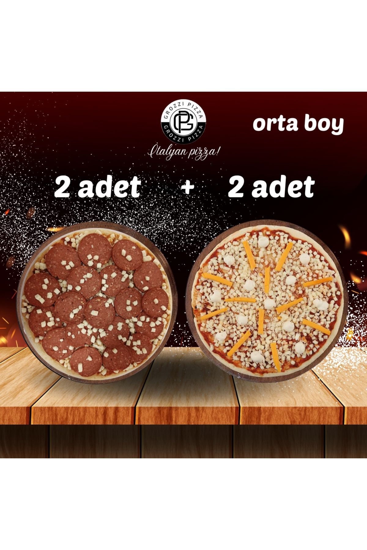 GROZZI ÜÇ PEYNİRLİ PİZZA 2 ADET 345 GRAM, SUCUKLU PİZZA 2 ADET 400 GRAM