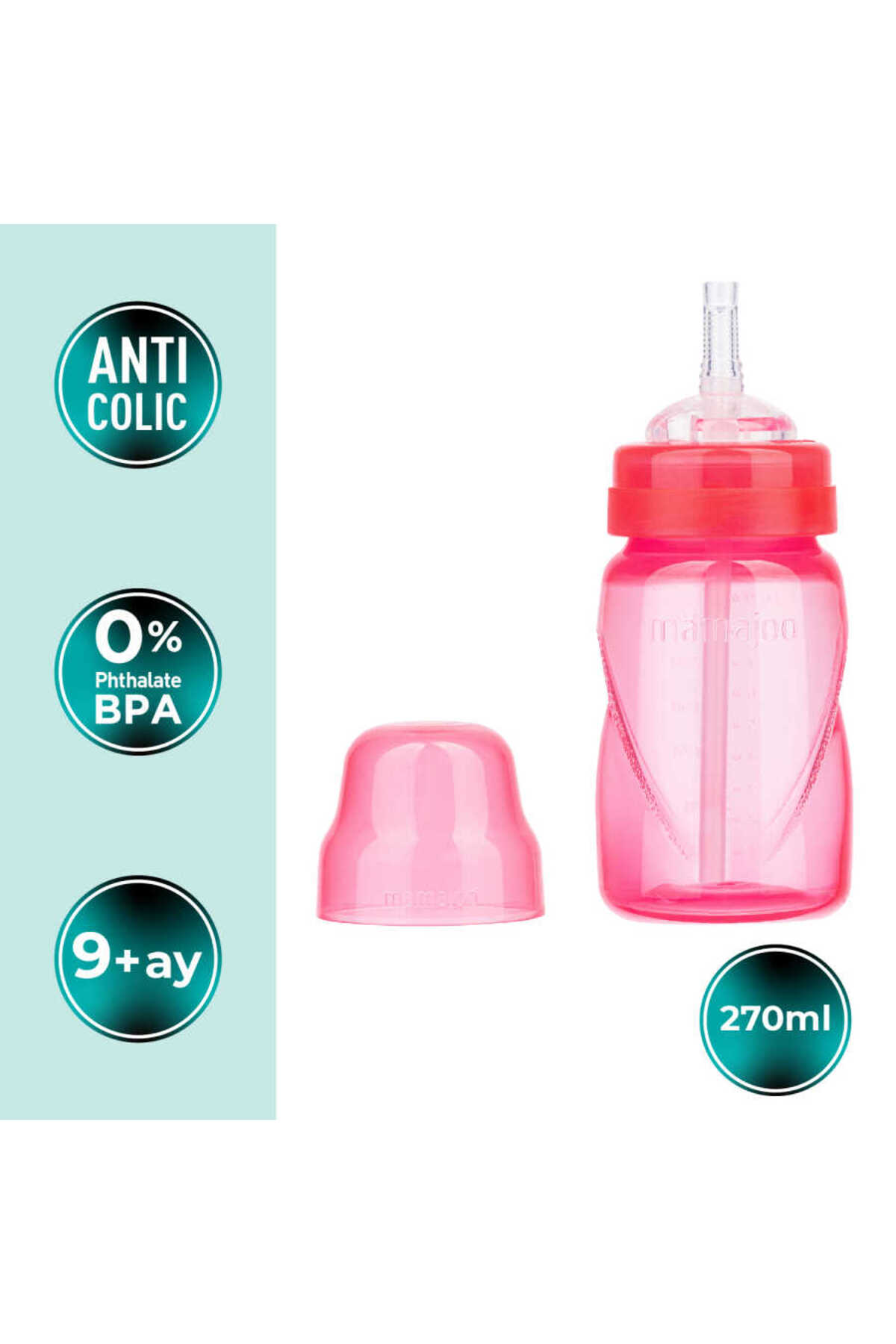 Mamajoo Antikolik Akıtmaz Pipetli Bardak 270 ml Pembe, 12 Ay+ fotoğrafı 2 (önizleme)
