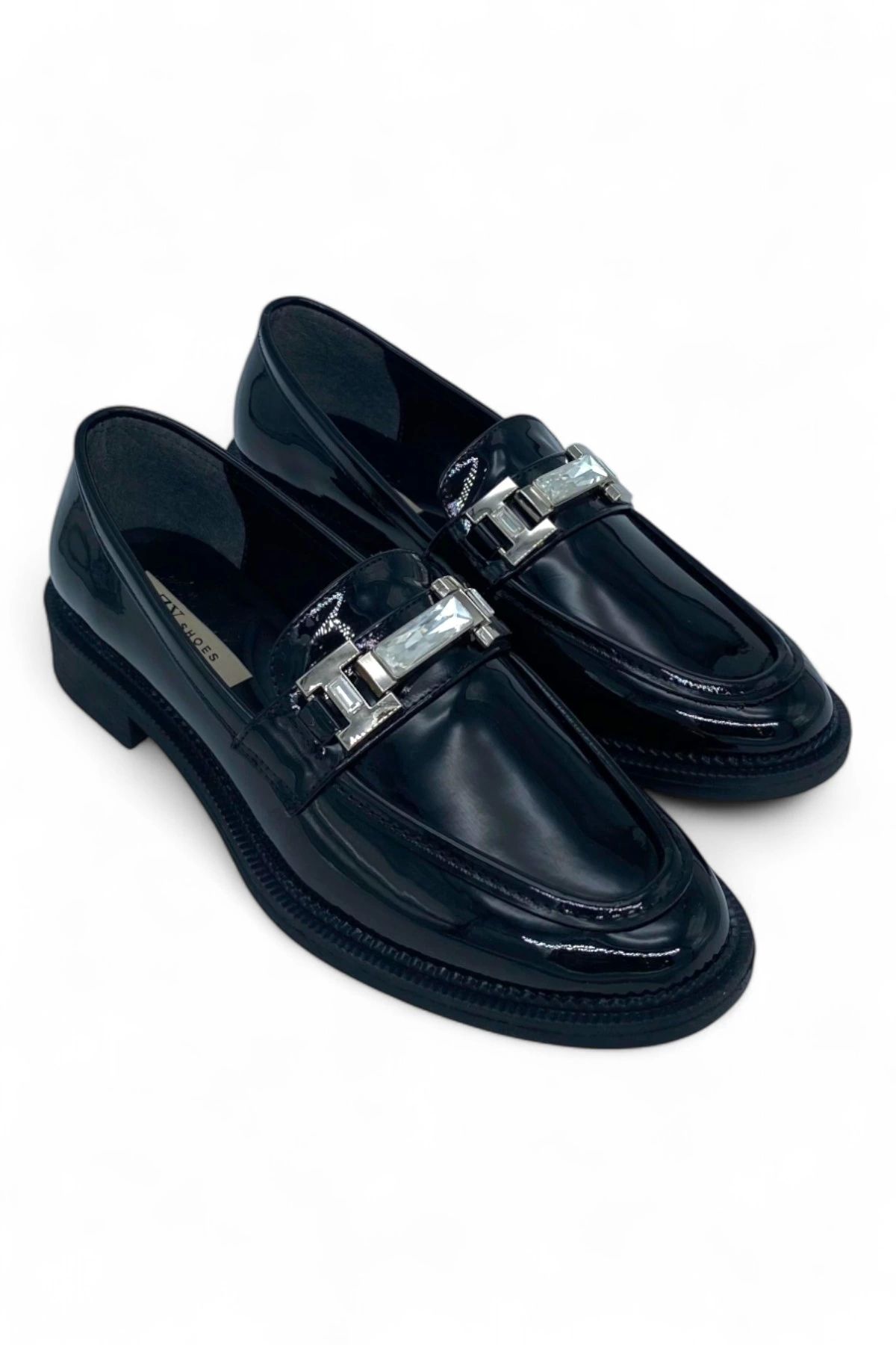 Zeynep Yıldırım-Women's Loafer with Shiny Black Silver Buckle - Sparkle Shine 2