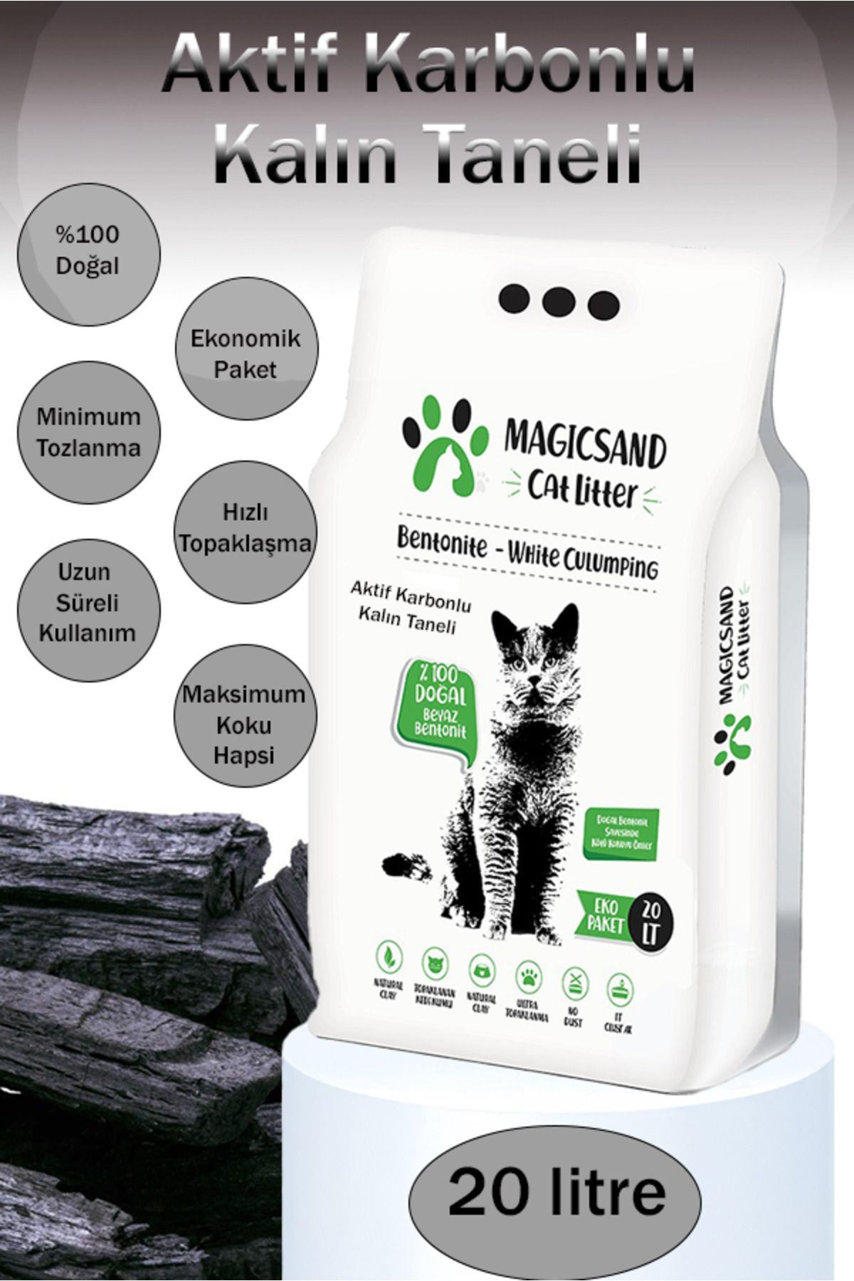 magicsand Cat Litter Active Carbon Kedi Kumu Kalın Taneli 20 Lt