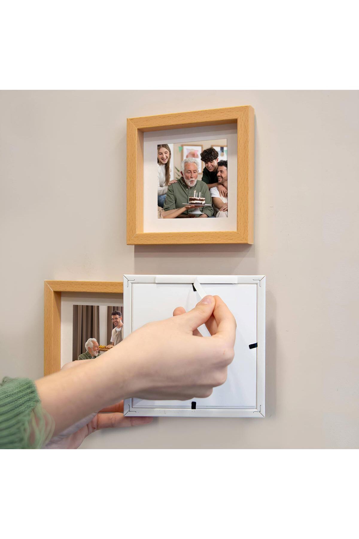 Nobbystar-Wood 14X14Cm Pola Square Photo Frame with Adhesive Disconnect and Paspart - Pack of 3 3