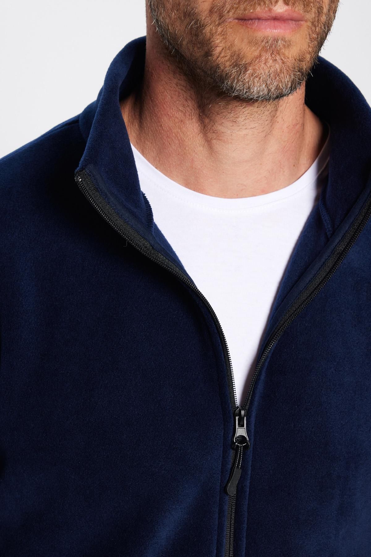 Tudors-Unisex Navy Blue Anti-Pilling Non-Pilling Standard Fit Full Zip Cold-Proof Fleece Cardigan 5