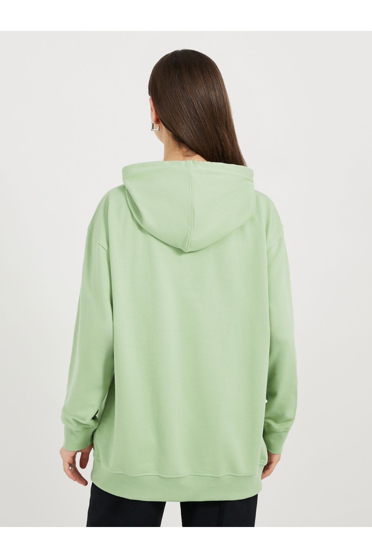 Styli-Regular Fit Longline Embroidered Slogan Hoodie 4