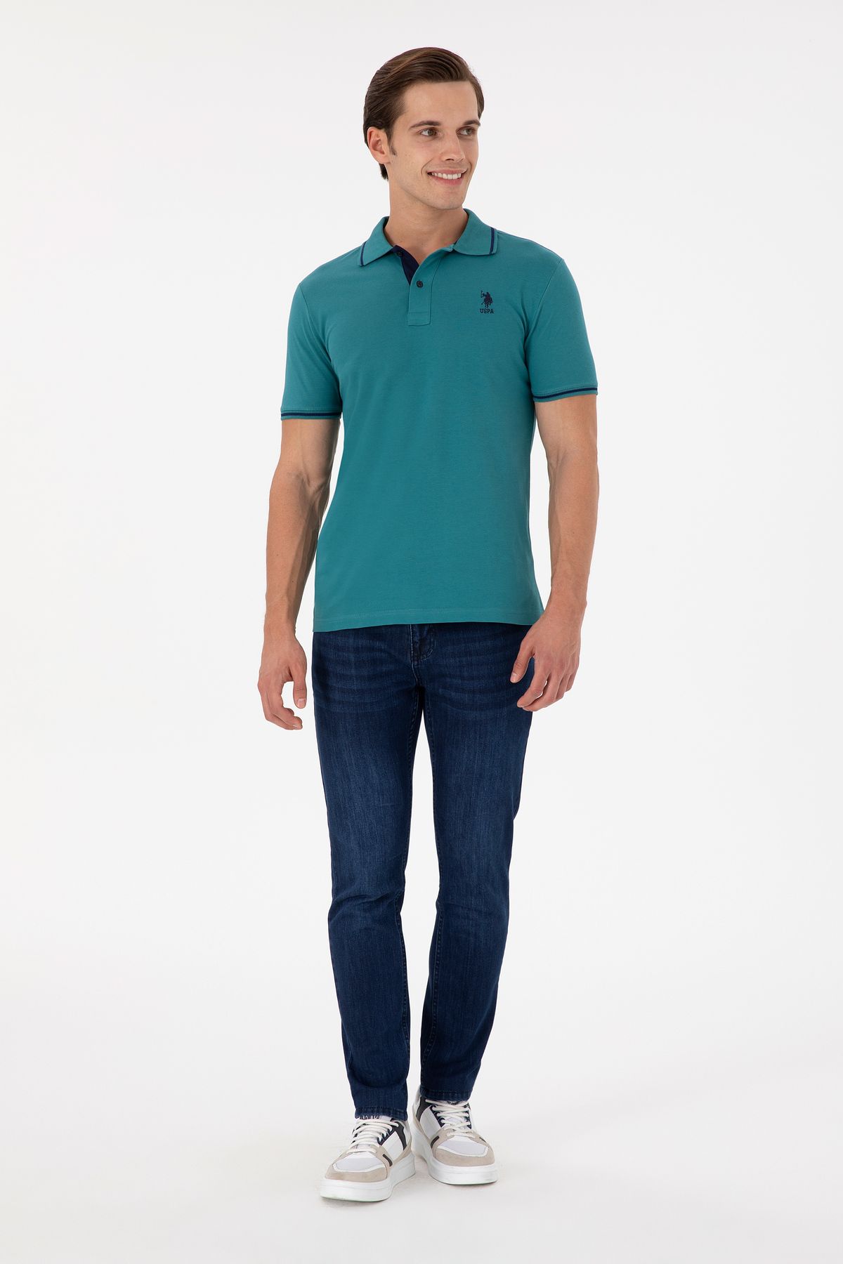 تی شرت یقه پولو سبز مردانه پایه تیره U.S. Polo Assn.