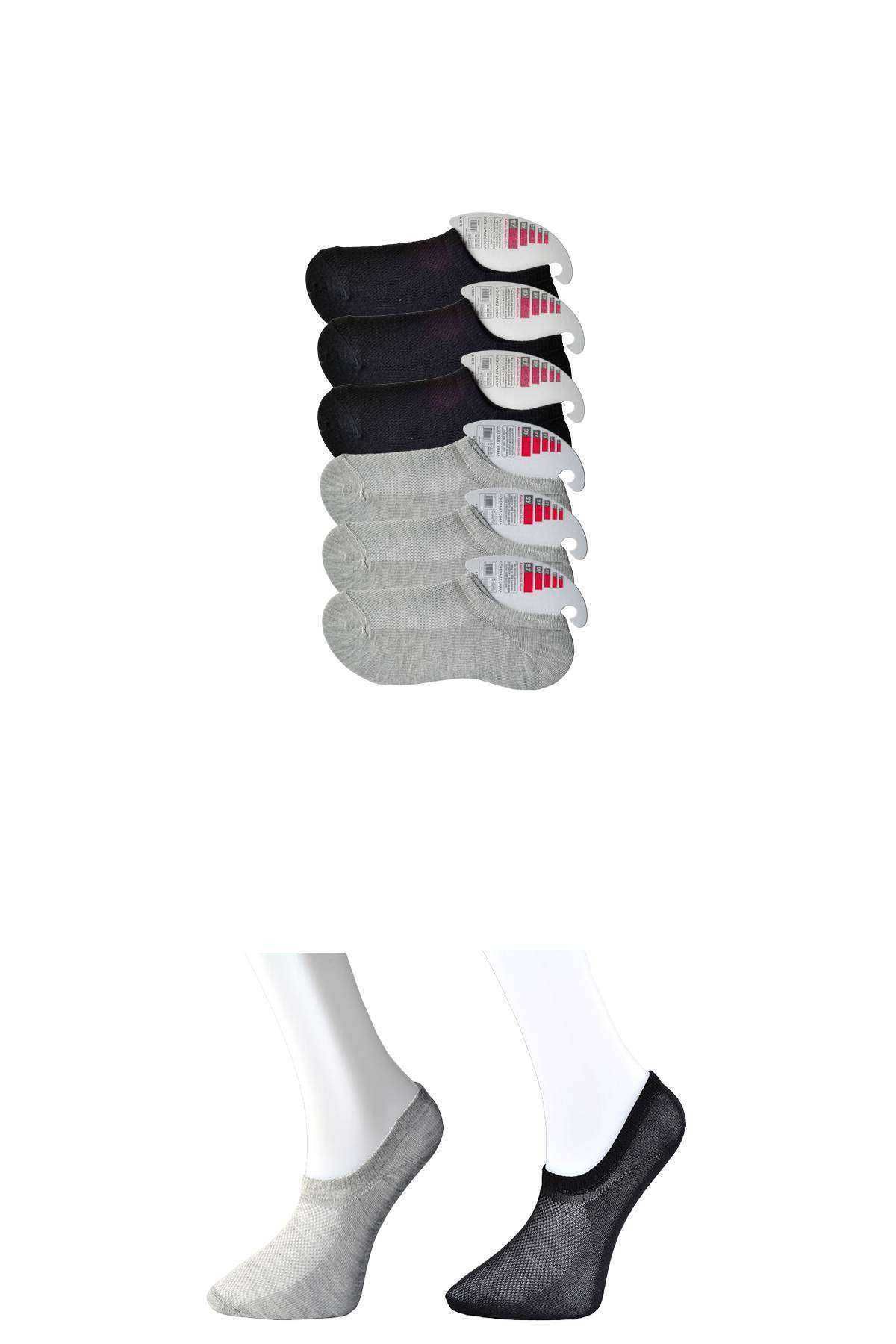 Meleners Siyah ve Gri Kadın Görünmez Çorap 6 çift