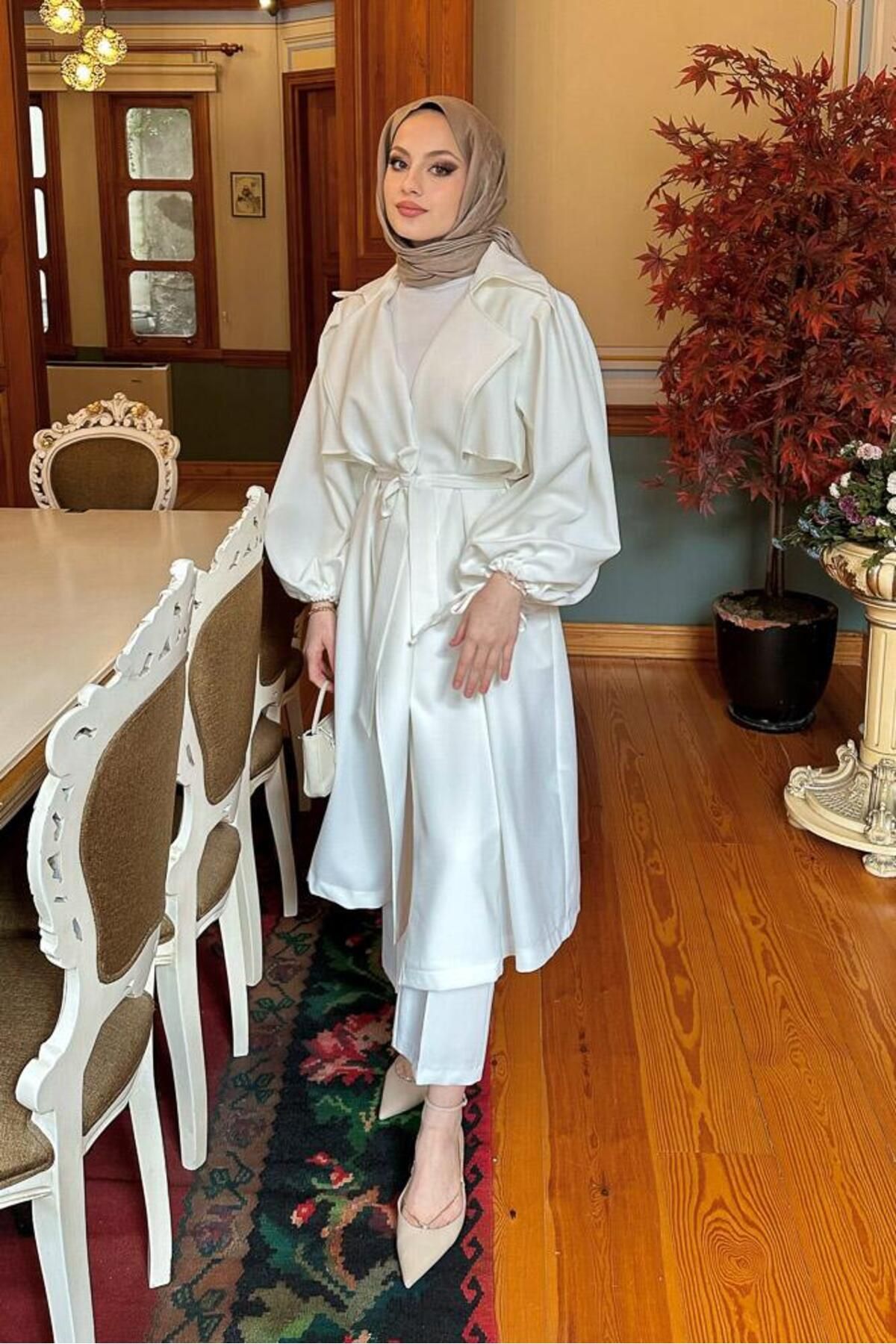 Oven-Ecru Misha Crepe Trench 1