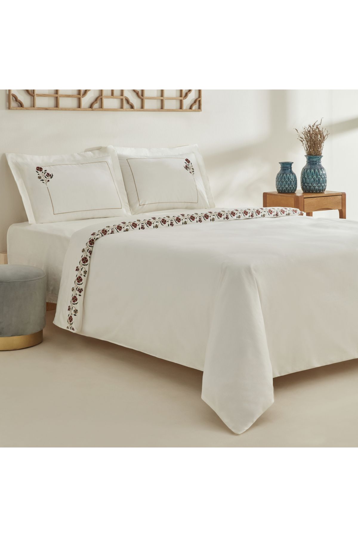 Karaca Home-Janset Double White Embroidered Duvet Cover Set 3