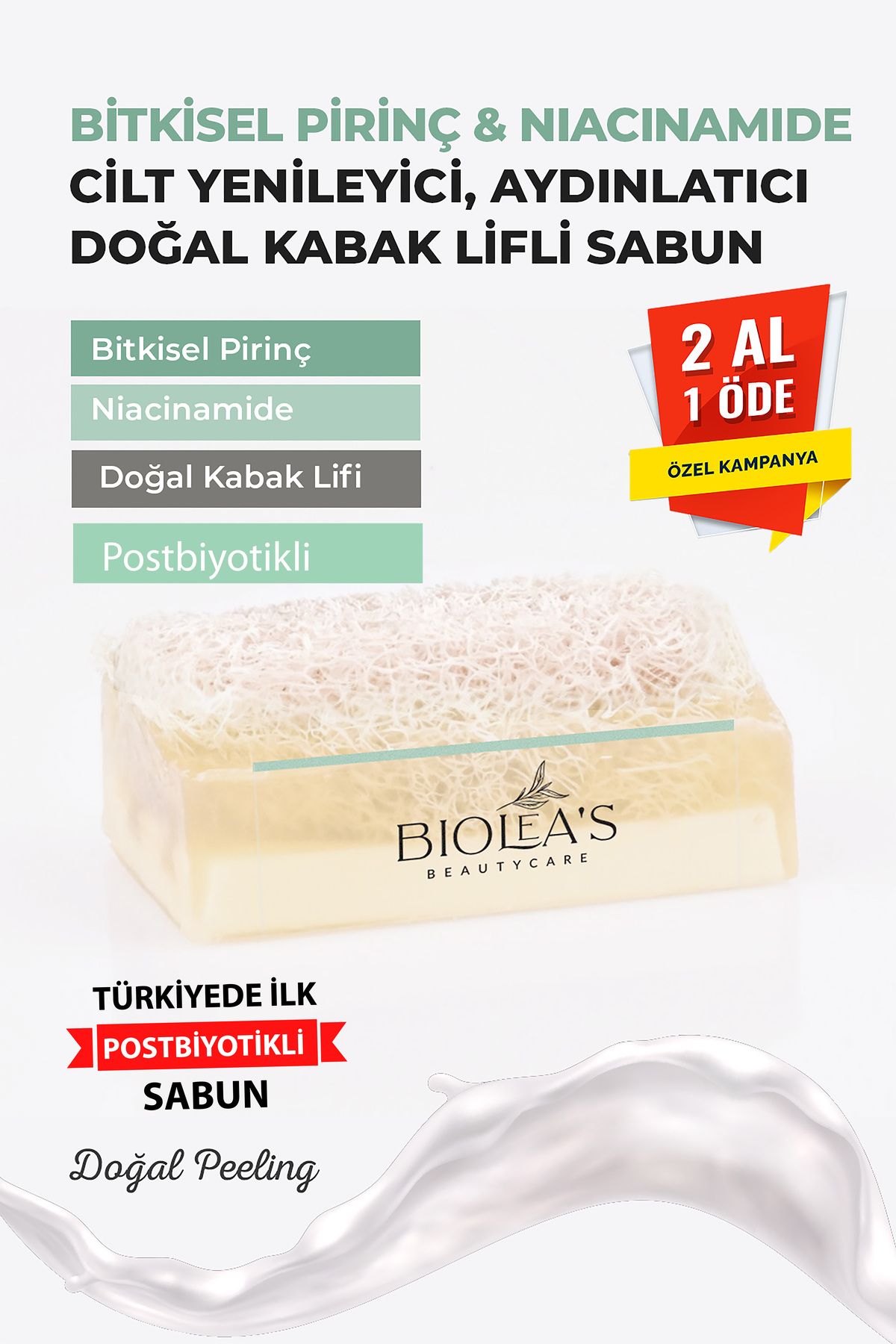 Biolea's skincare Biolea's Doğak Kabak Lifli Bitkisel Pirinç& Niacinamide Postbiyotik Sabun 110 gr