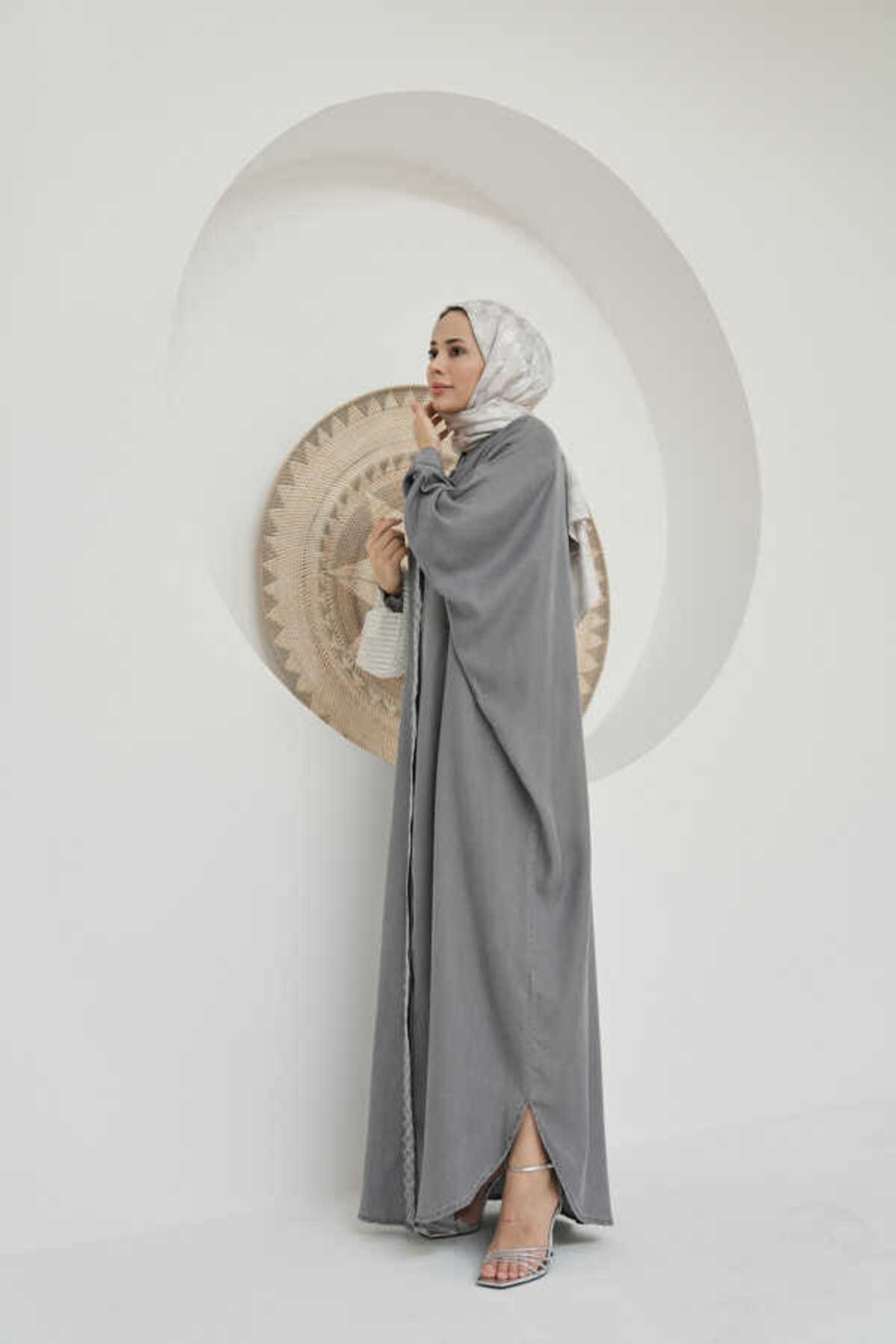 Neways-6571-Gray Abaya with Stone Detail 5