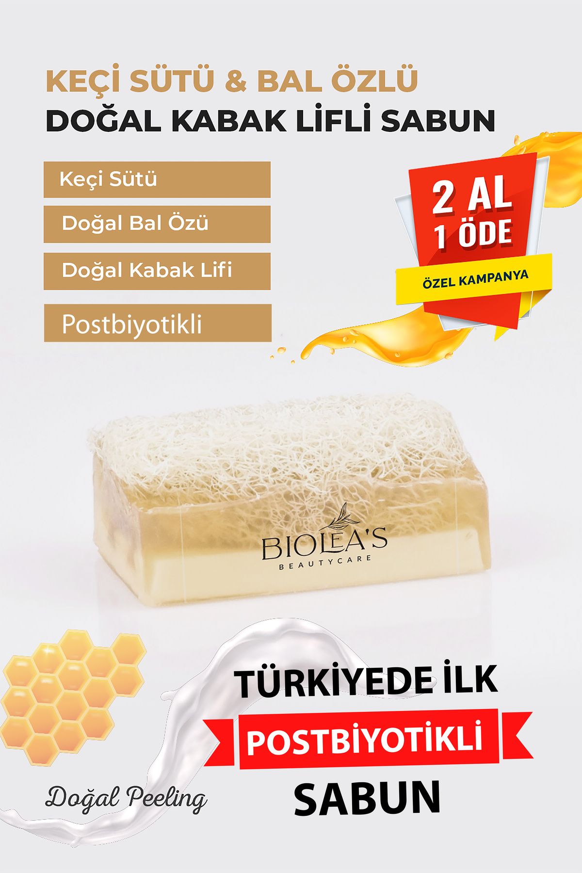 Biolea's skincare Biolea's Doğal Kabak Lifli Keçi Sütü& Bal Özlü Postbiyotik Sabun 110 gr