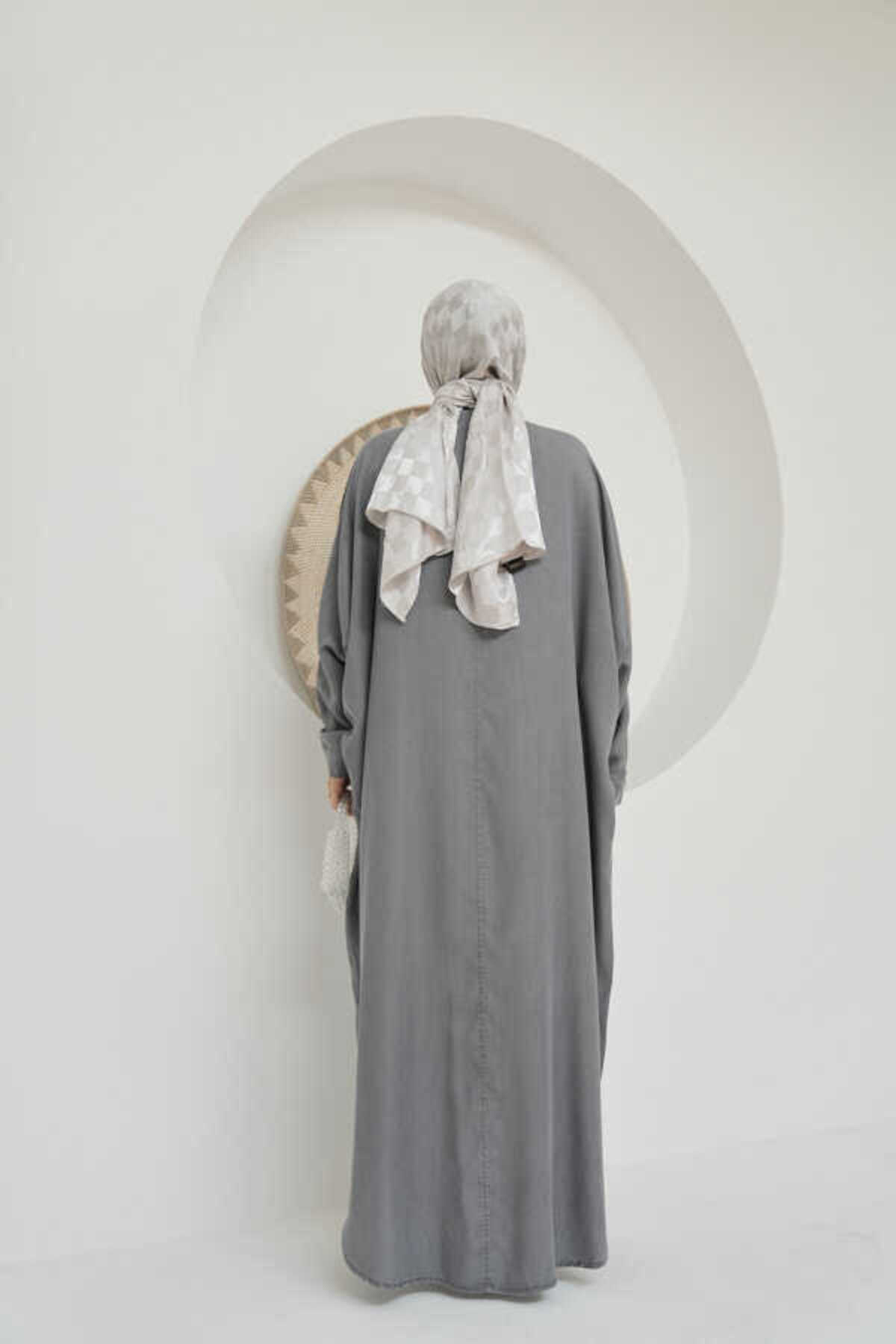 Neways-6571-Gray Abaya with Stone Detail 8