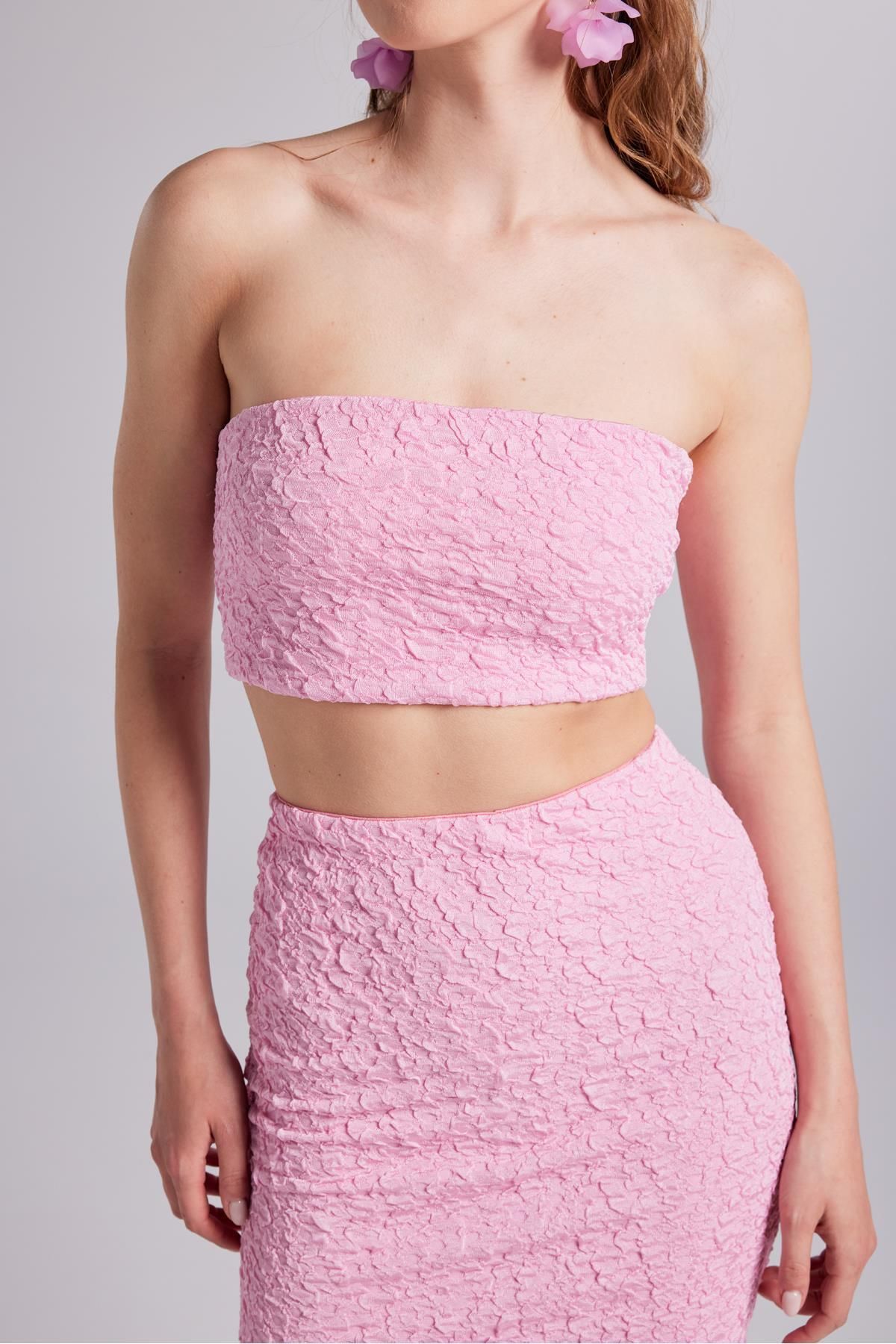 HOLLY LOLLY-Seersucker Skirt Bustier Cushy Set Pink 2