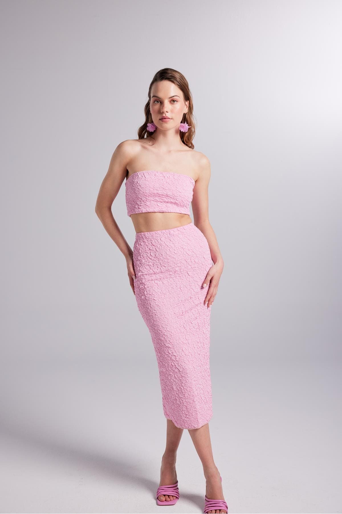 HOLLY LOLLY-Seersucker Skirt Bustier Cushy Set Pink 5