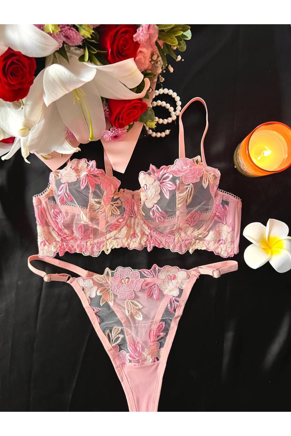 Pembe Dantelli Bralet Takım (Sütyen&Tanga)