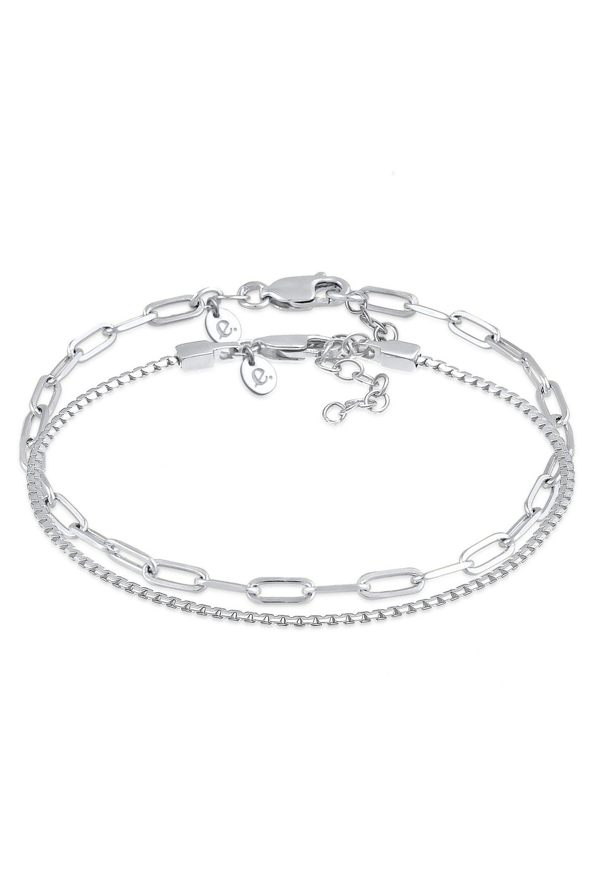 ELLI Bratara Dama Links Set De Baza De 2 In Argint 925 Placat Cu Rodiu Femeie - 16 cm