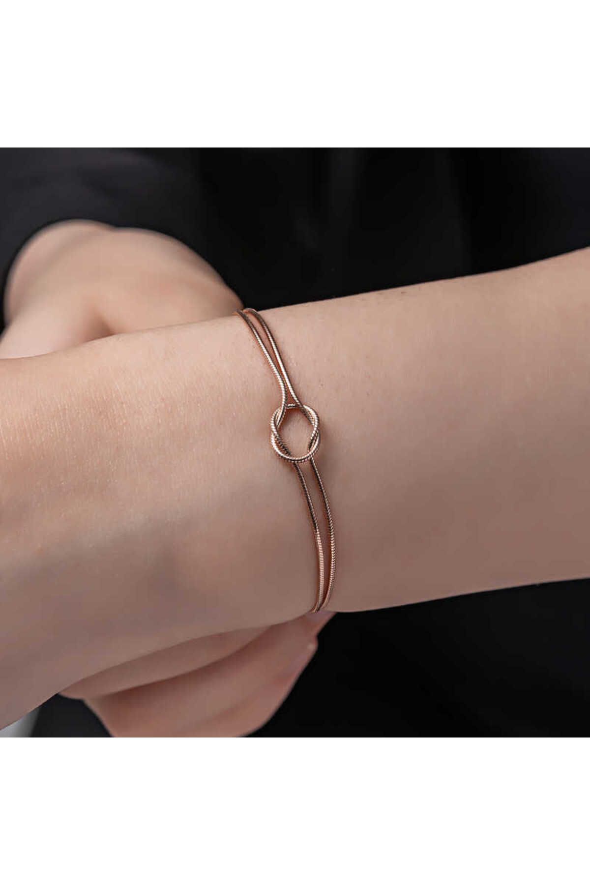 birboz 925 Ayar Gümüş Rose Aşk Düğüm Kadın Bileklik