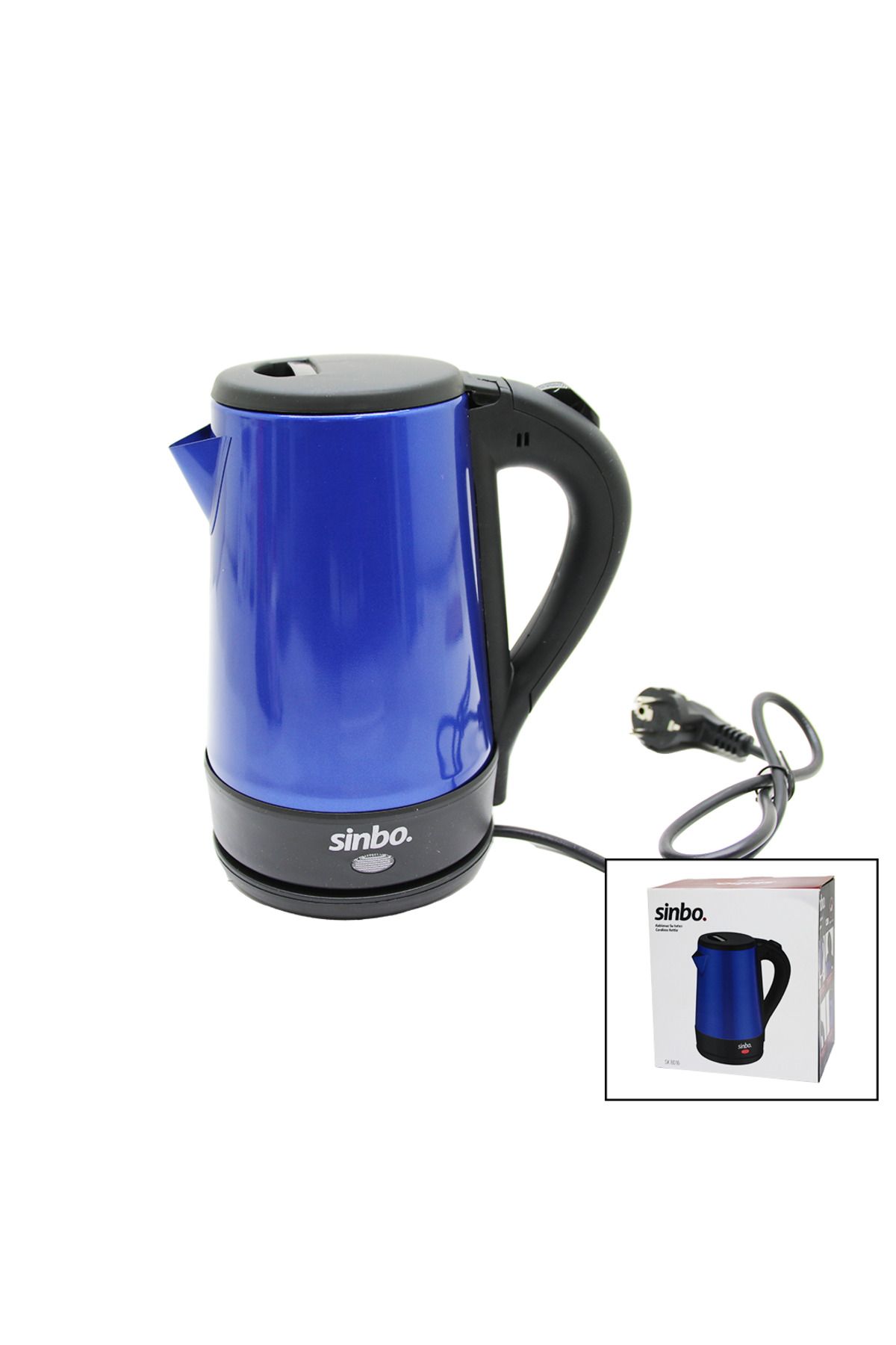 HELSOL-Si̇nbo-8016 Blue Steel Kettle 1.5Lt - 2200W Water Heater 1