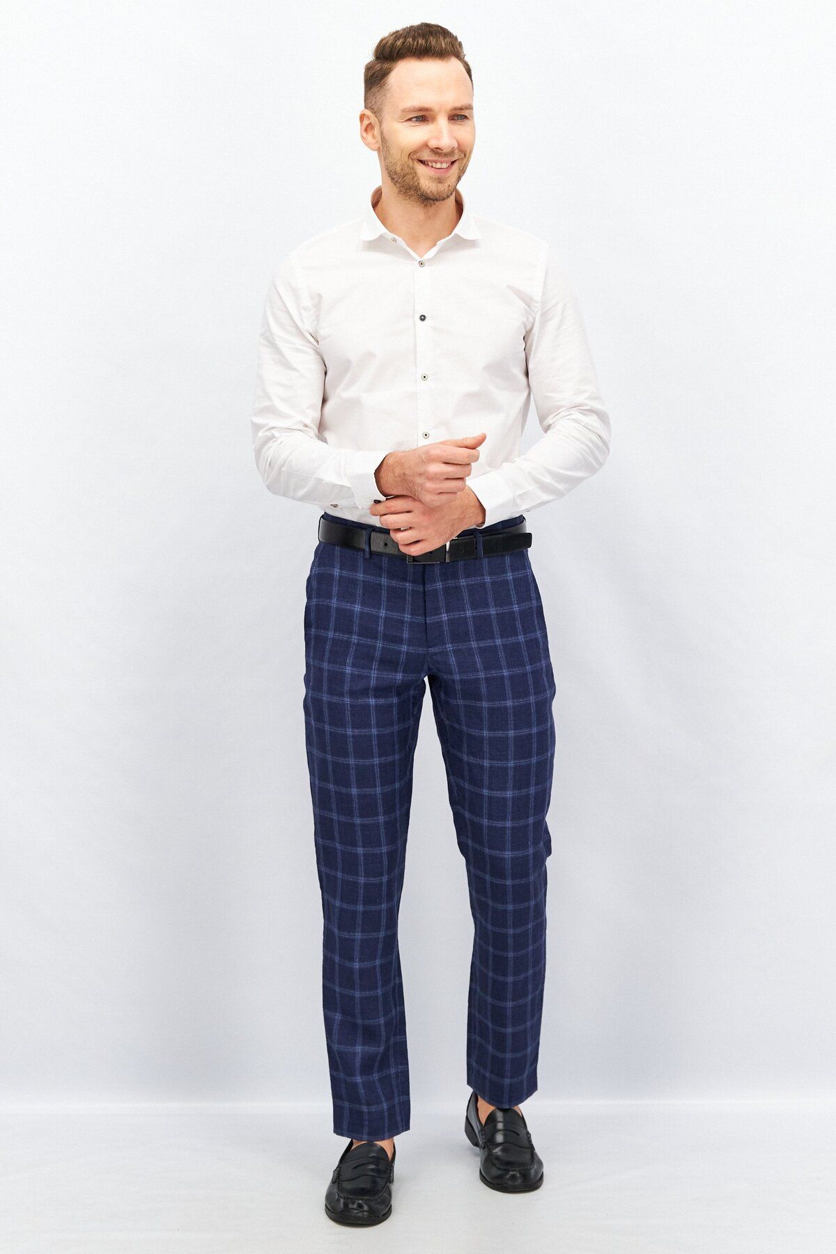 SELECTED-Men Slim Fit Checked Regular Dress Pant, Electric Blue 4