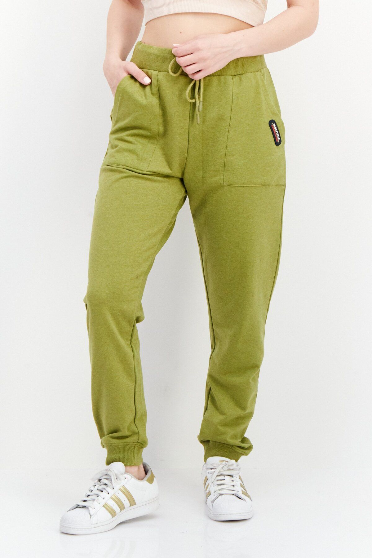 Nautica-Women Drawstring Brand Logo Jogger Pants, Green 1