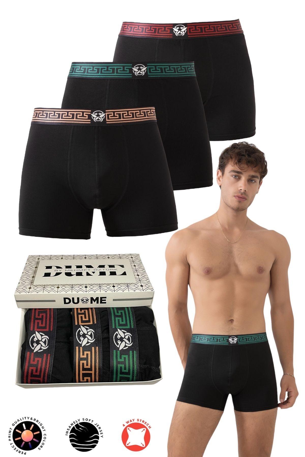 cest un mâle boxer en coton un lycran en coton une structure flexible un cadeau dans une boîte avec trois règles