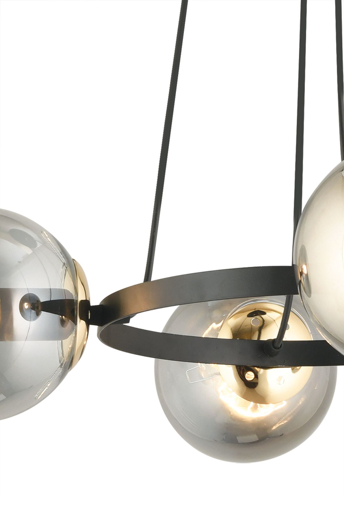 SONSUZ AYDINLATMA&AVİZE-Infinite Black 6-Piece Ring Smoked Globe Glass Modern Chandelier 6