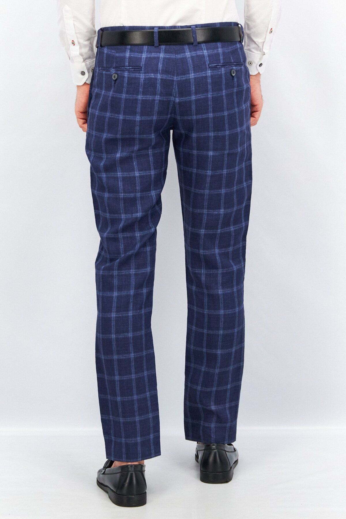 SELECTED-Men Slim Fit Checked Regular Dress Pant, Electric Blue 3