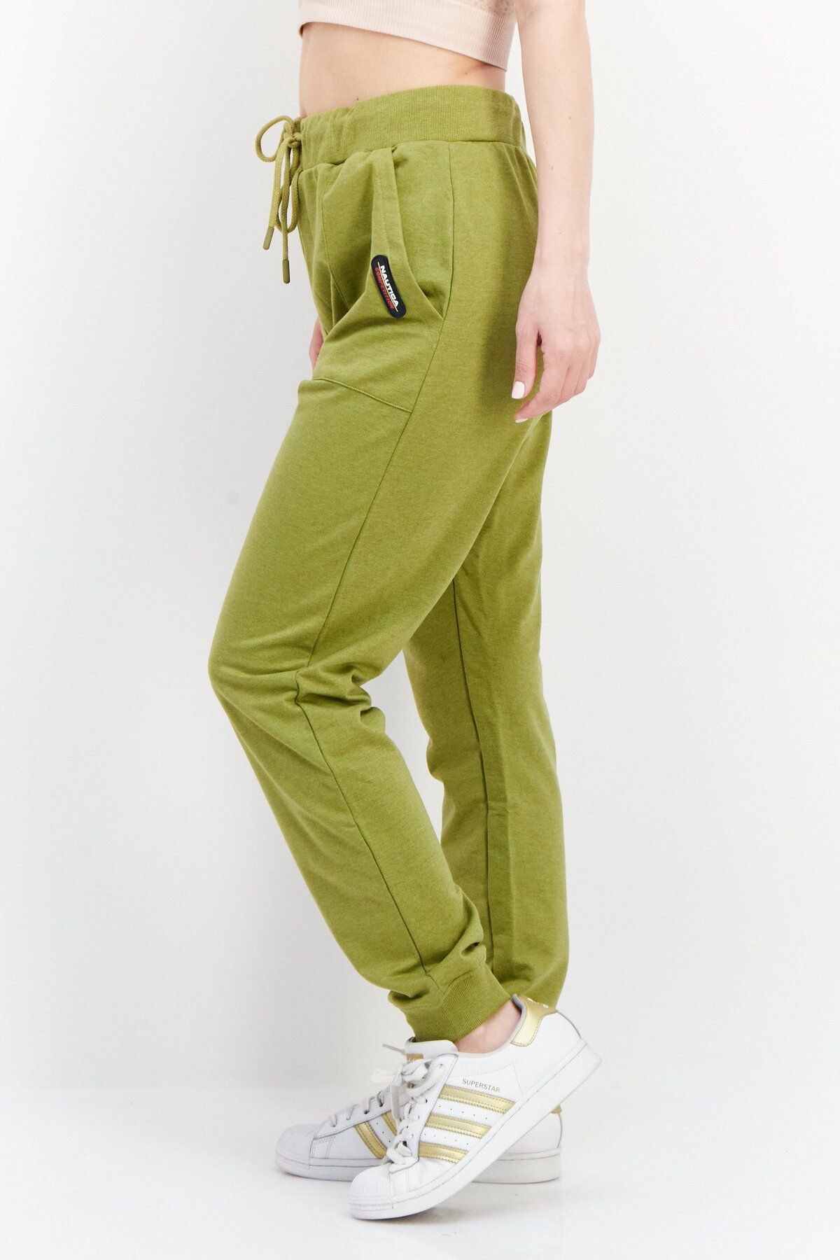 Nautica-Women Drawstring Brand Logo Jogger Pants, Green 2