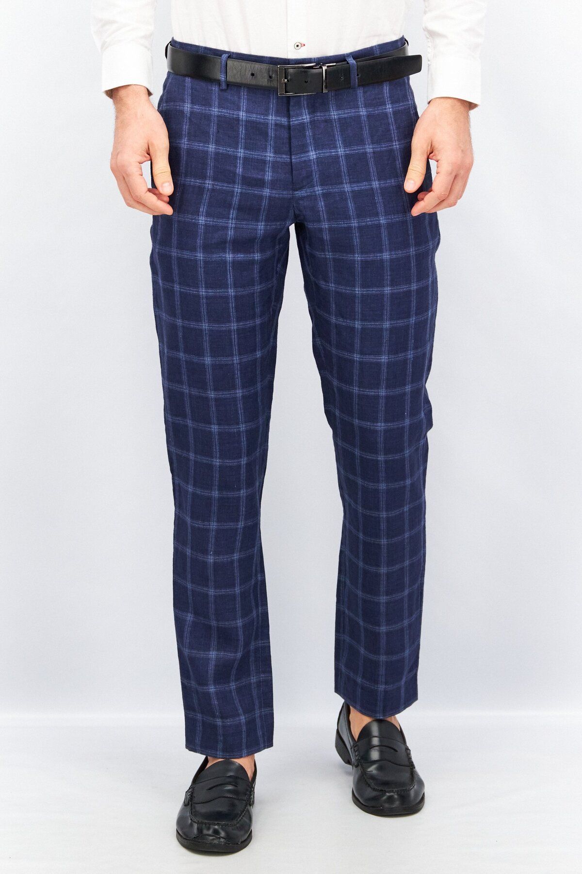 SELECTED-Men Slim Fit Checked Regular Dress Pant, Electric Blue 1