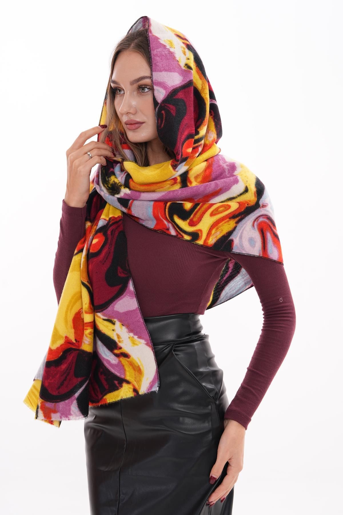 Axesoire-15299 Batik Patterned Saffron Thick Shawl 2