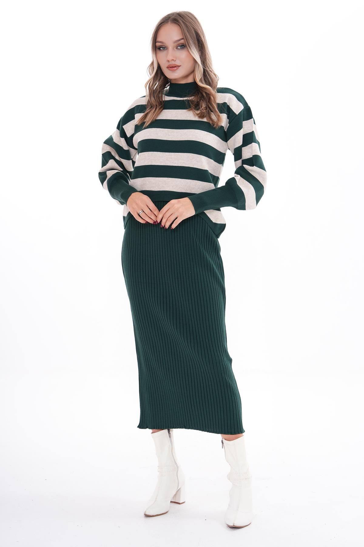 ŞİMAL-Striped Knitwear Women's Set 245022   - Knitted Set of Two 4