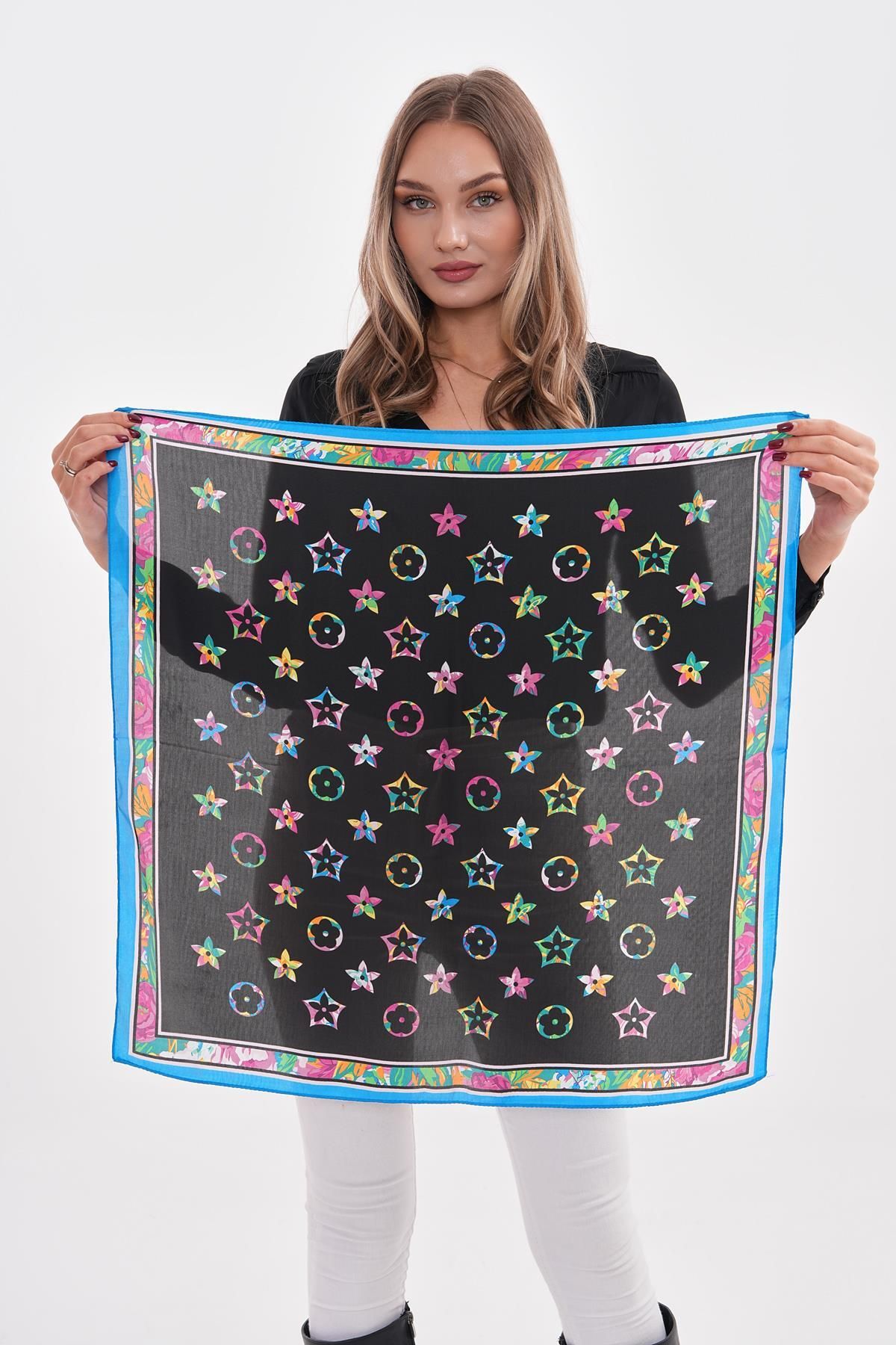 Axesoire-15267 Star Patterned Blue Bandana Scarf 70X70 cm 1