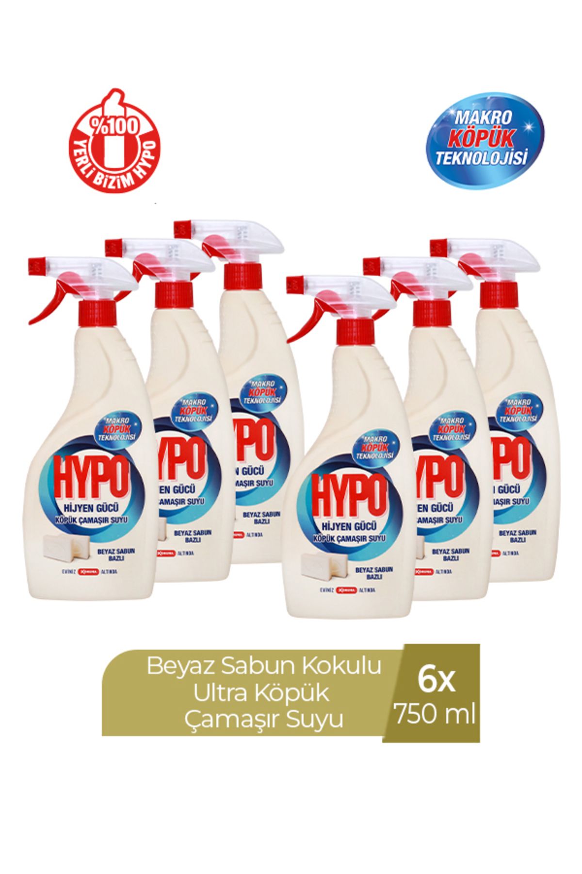 Hypo KÖPÜK ÇAMAŞIR SUYU BEYAZ SABUN KOKULU 750 ML x 6 ADET