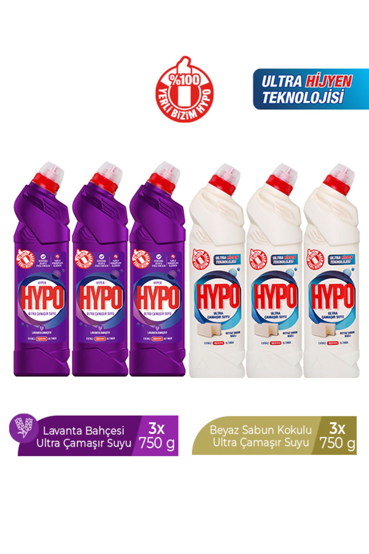 Hyper Hypo ULTRA ÇAMAŞIR SUYU 3 LAVANTA VE 3 BEYAZ SABUN 750 GR X 6 ADET