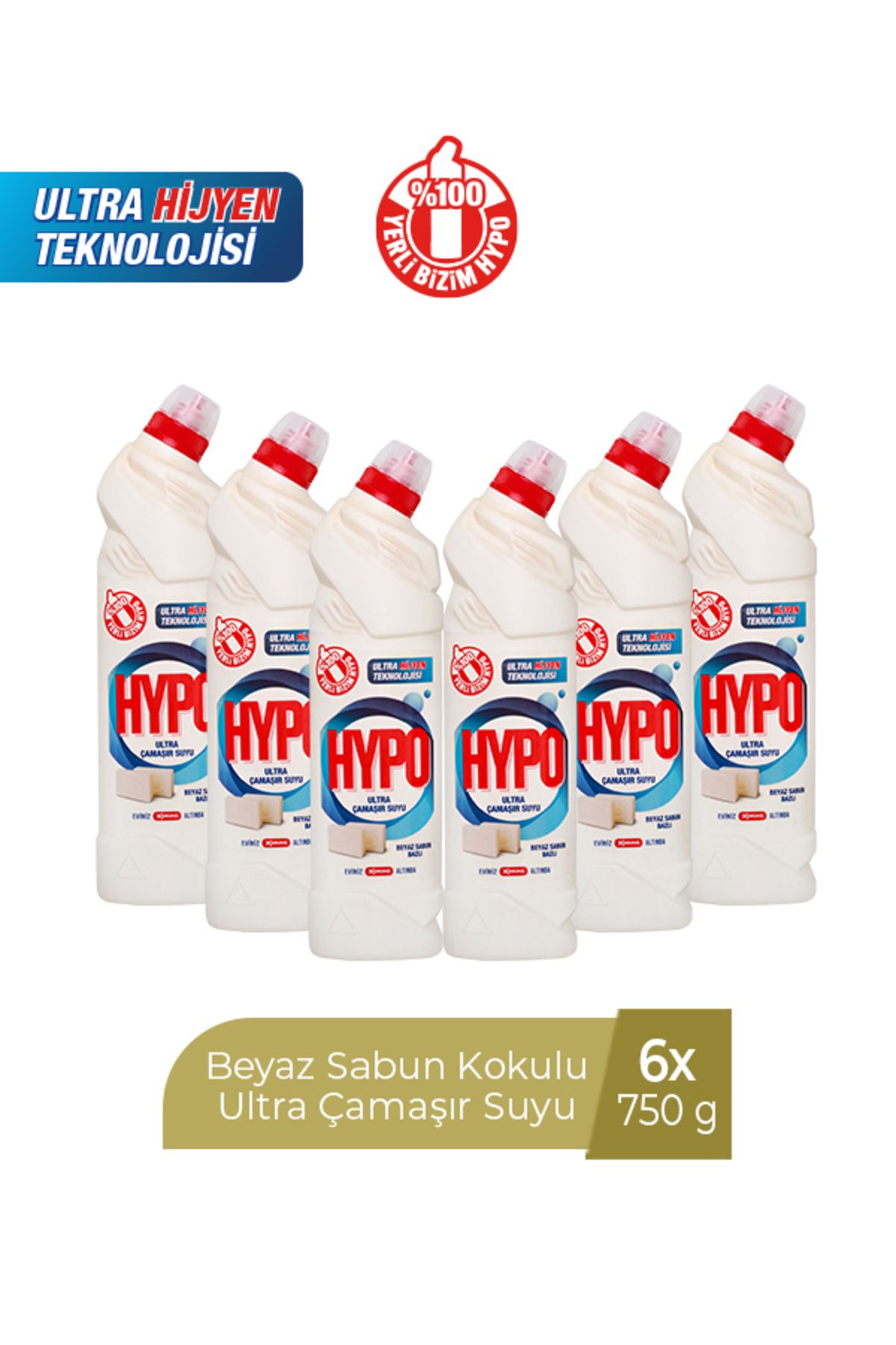 Hyper Hypo ULTRA ÇAMAŞIR SUYU BEYAZ SABUN KOKULU 750 ML x 6 ADET