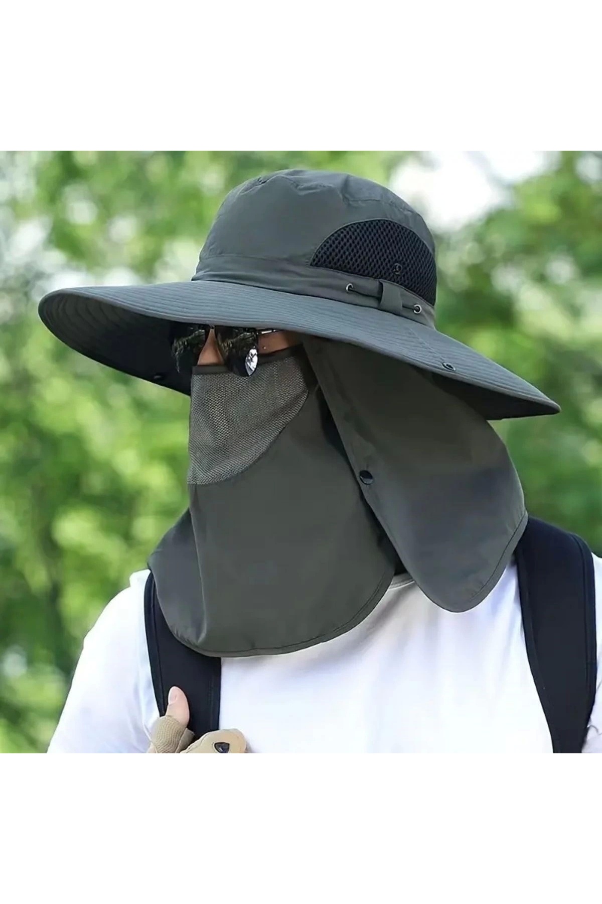 Robinanka Güneş Koruyuculu Nefes Alabilen Maskeli Ve Boyun Kapaklı Geniş Kenarlı Balıkçı Şapkası