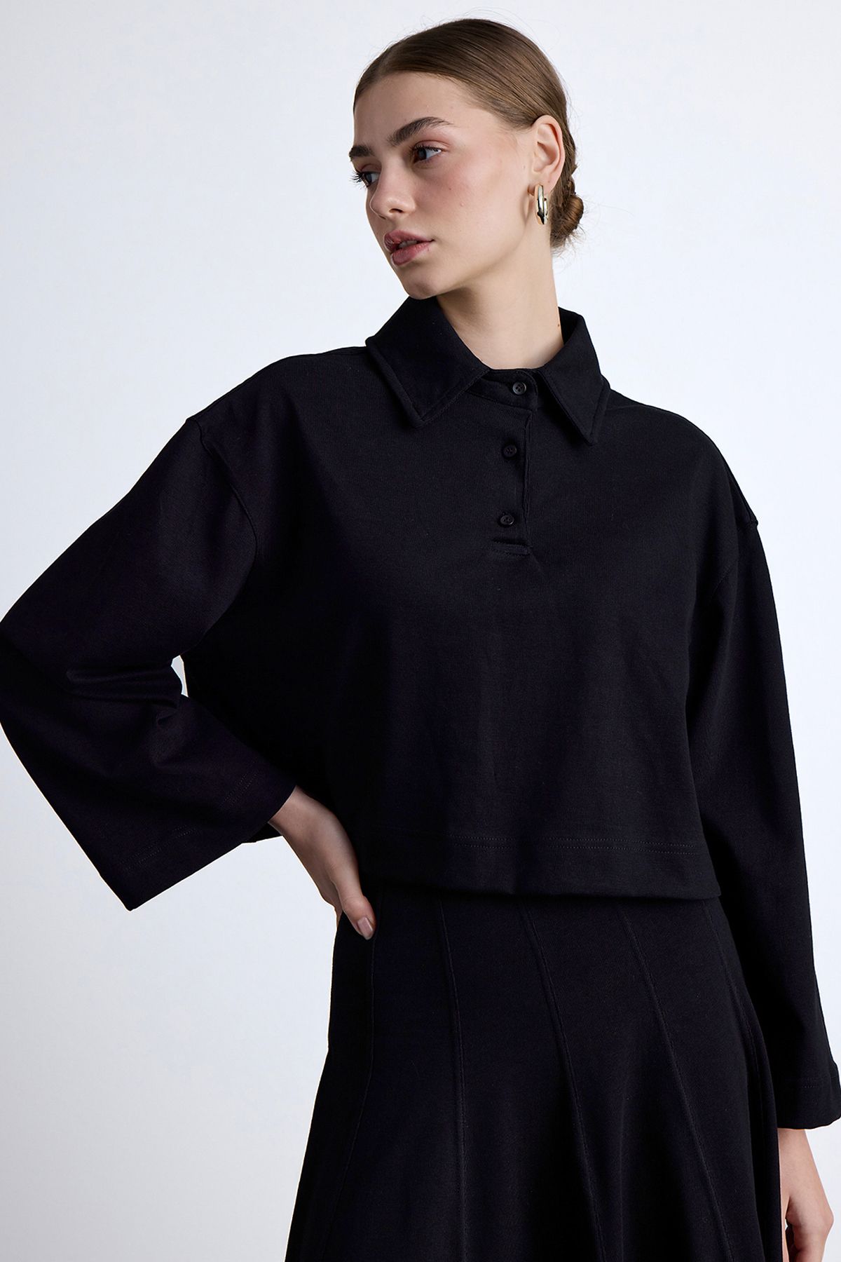 PREMIUM ÖRME OVERSIZE GÖMLEK SİYAH - 1