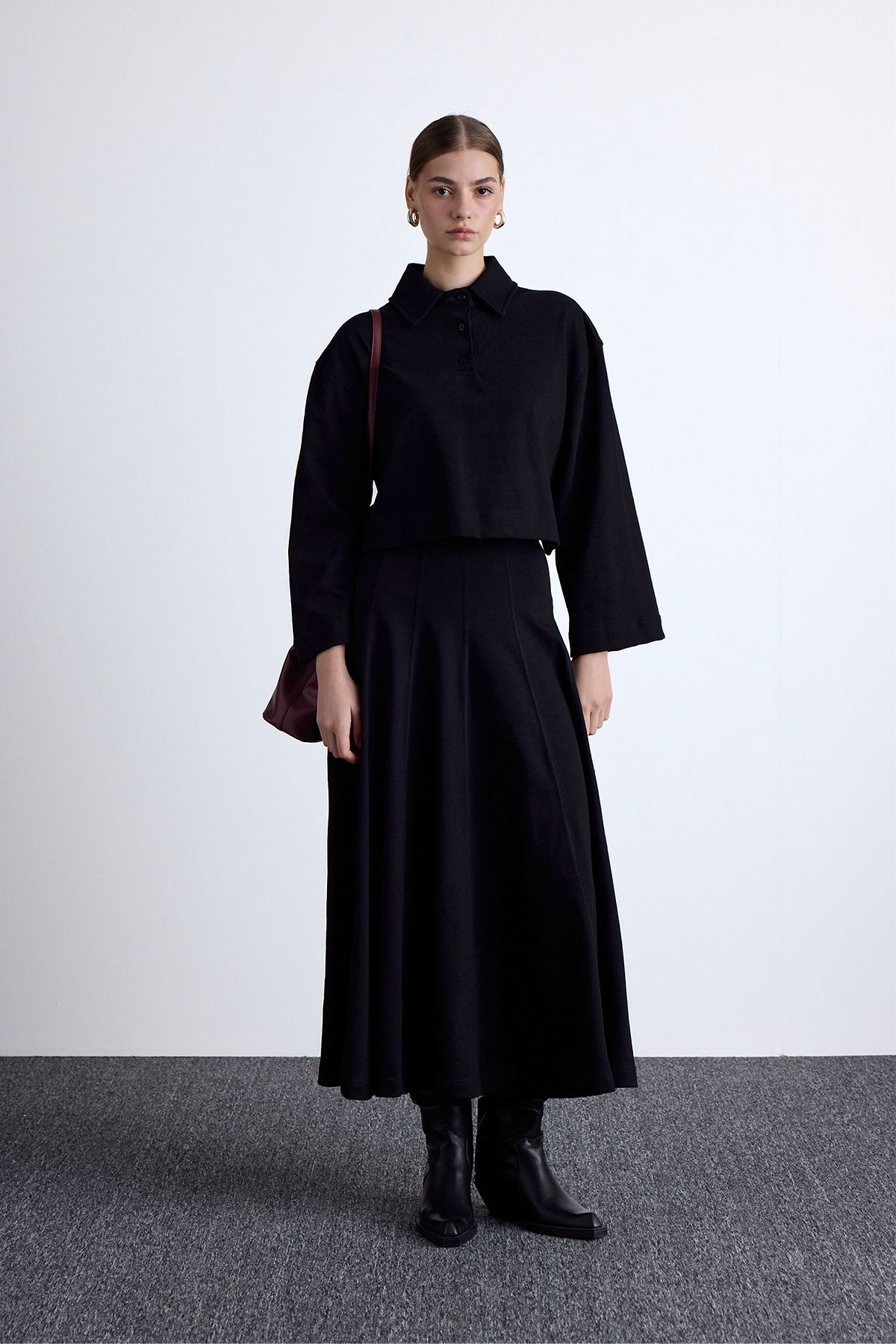 PREMIUM ÖRME OVERSIZE GÖMLEK SİYAH - 5