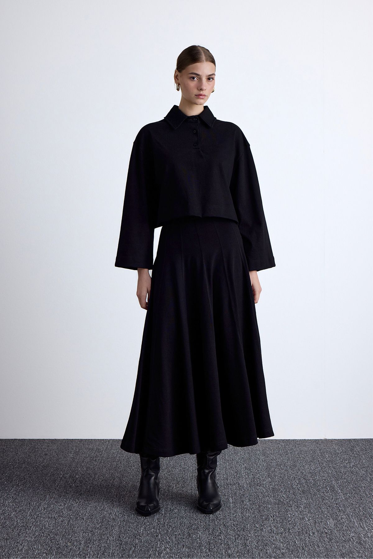 PREMIUM ÖRME OVERSIZE GÖMLEK SİYAH - 6