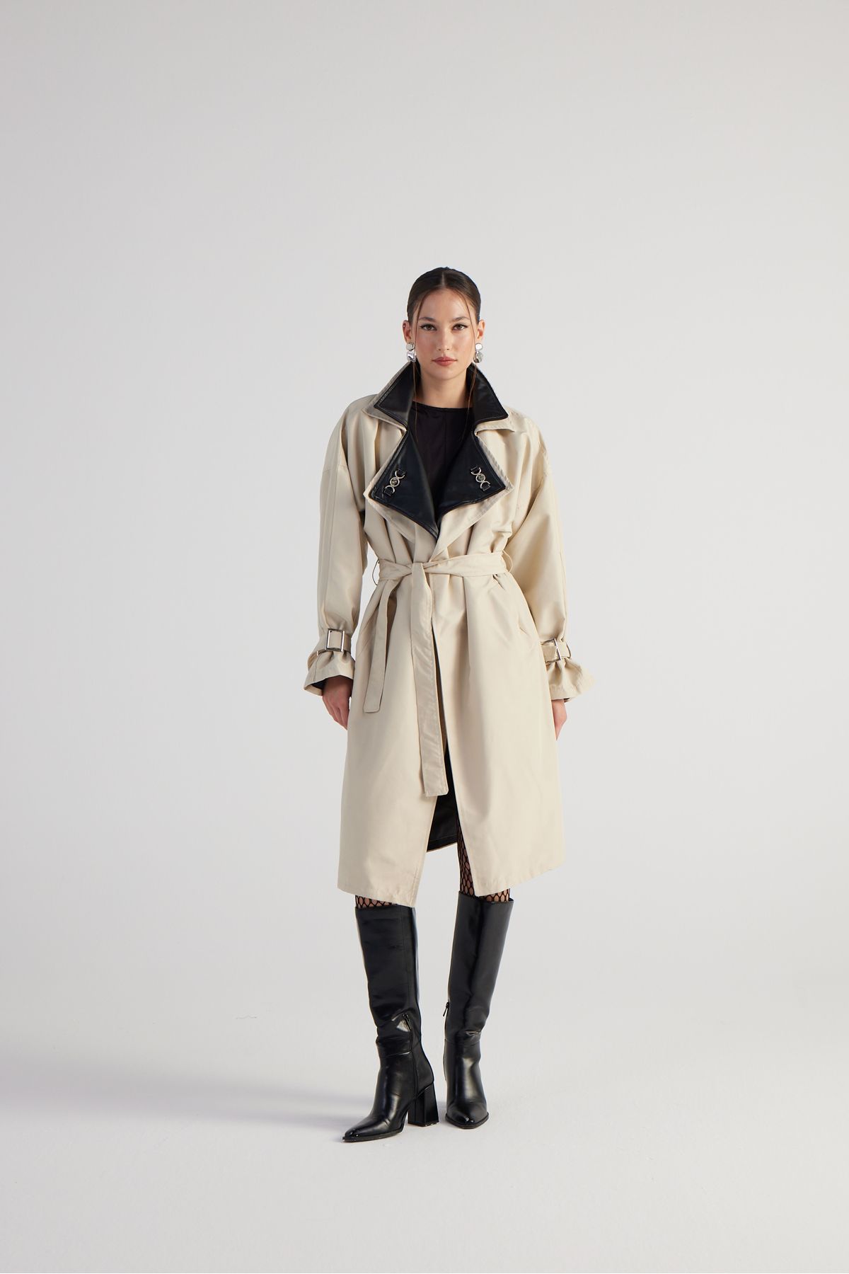 HOLLY LOLLY-Maxi Length Belted Cloak Trenchcoat Beige 6