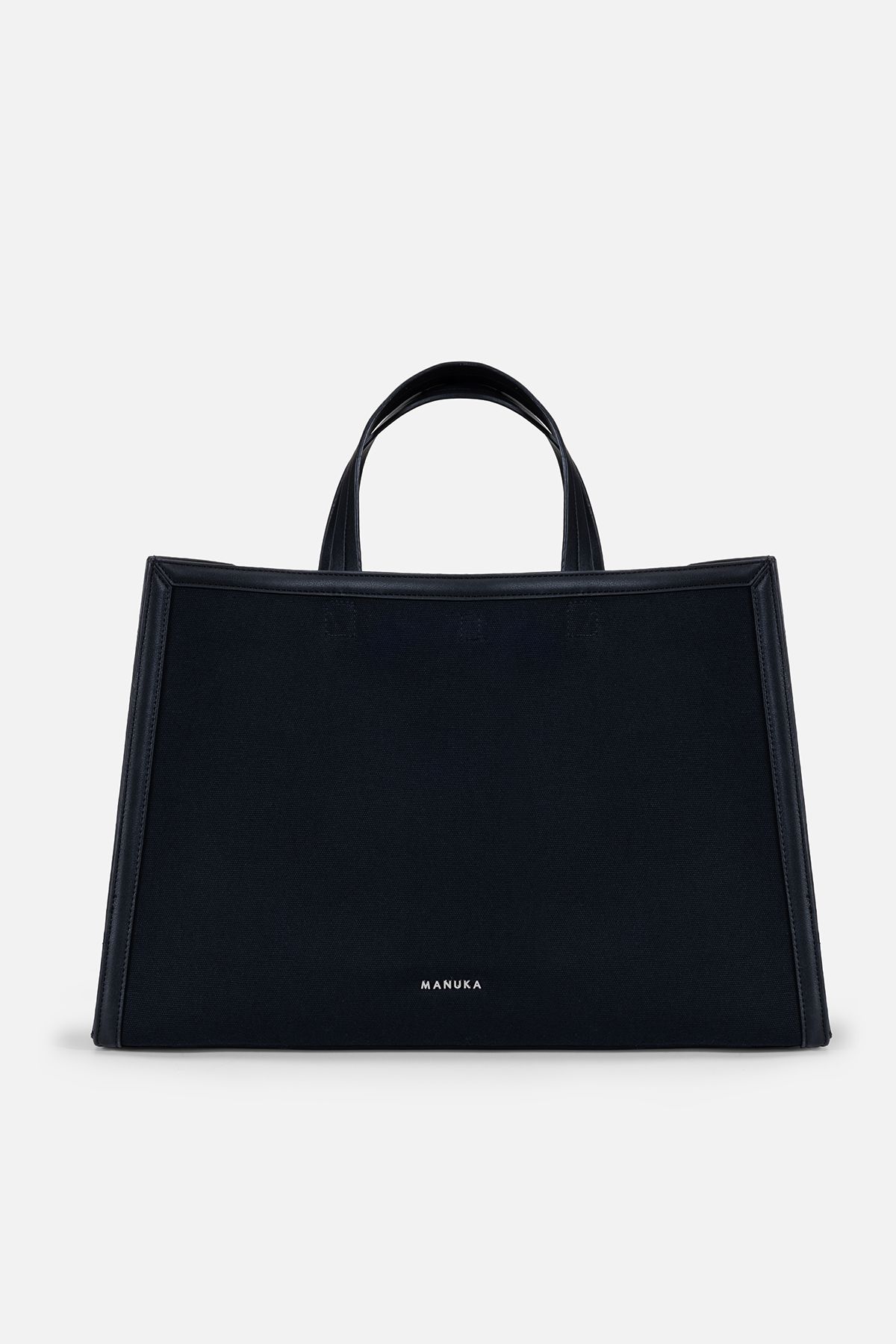 Manuka-Schwarze Canvas-Shopper-Tasche – Leder-Detail 1