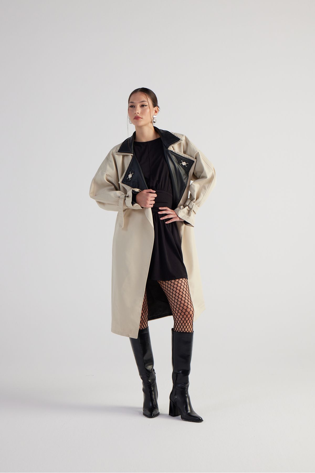 HOLLY LOLLY-Maxi Length Belted Cloak Trenchcoat Beige 2