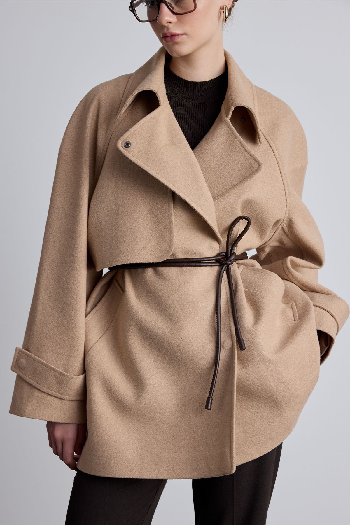 Manuka-Palton Camel Trench cu două piept - MARİ 3