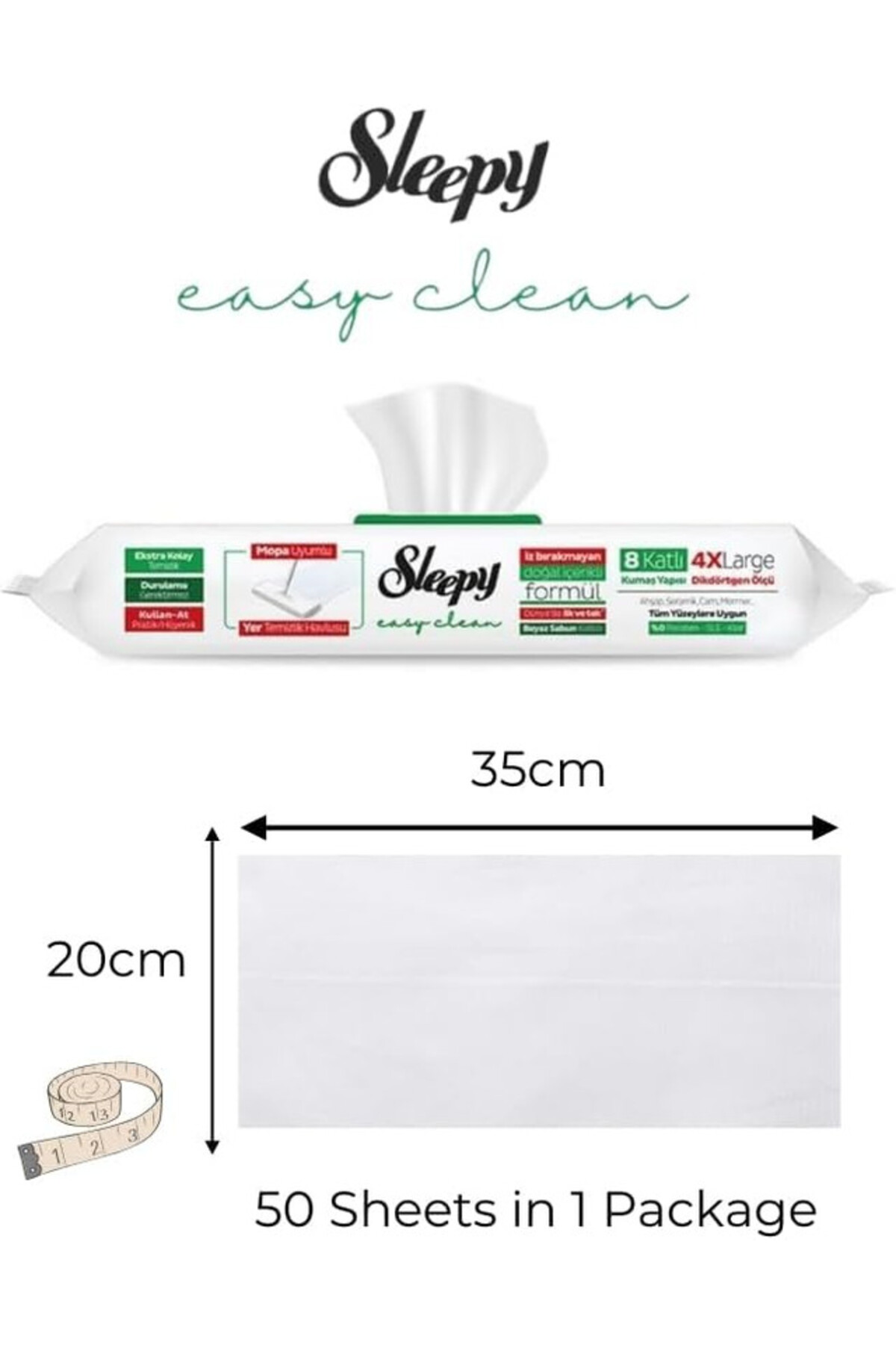 Sleepy Easy Clean Mop Uyumlu Mendiller|Beyaz Sabun Katkı Maddesi|Tüm Zemin Tipleri|50 Yaprak fotoğrafı 4 (önizleme)