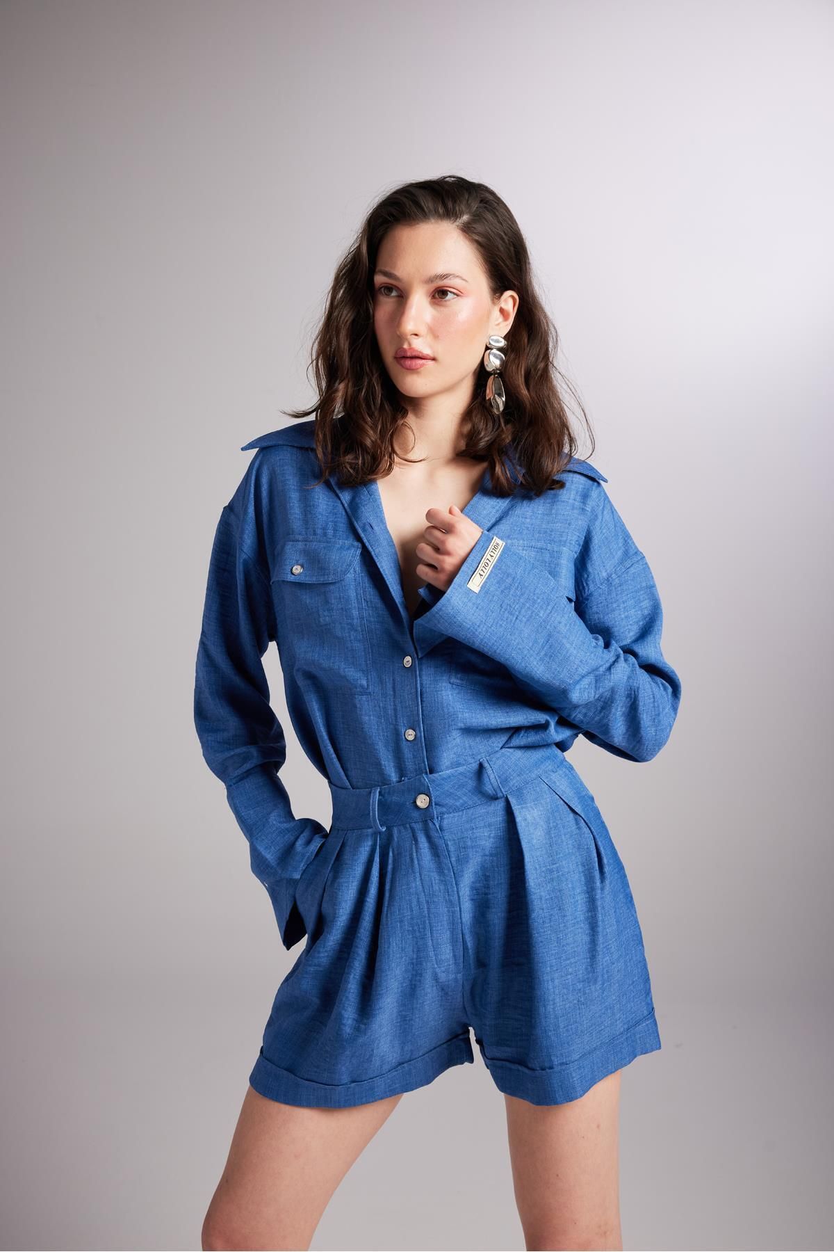 HOLLY LOLLY-Oversize Cut Julia Shirt Blue 3