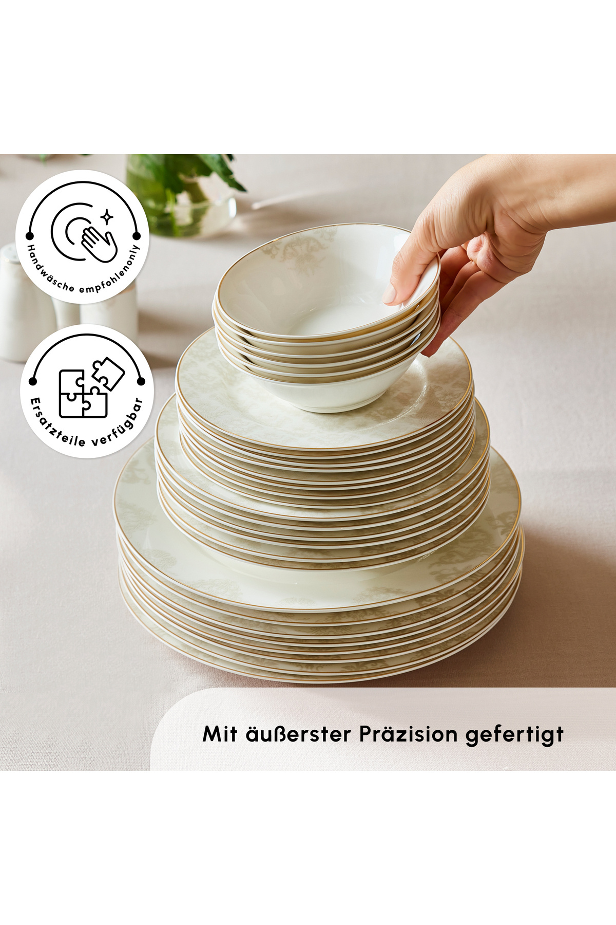 Karaca-Elegance Bone Siena – 53-teiliges Esszimmerset für 12 Personen in Gold 6